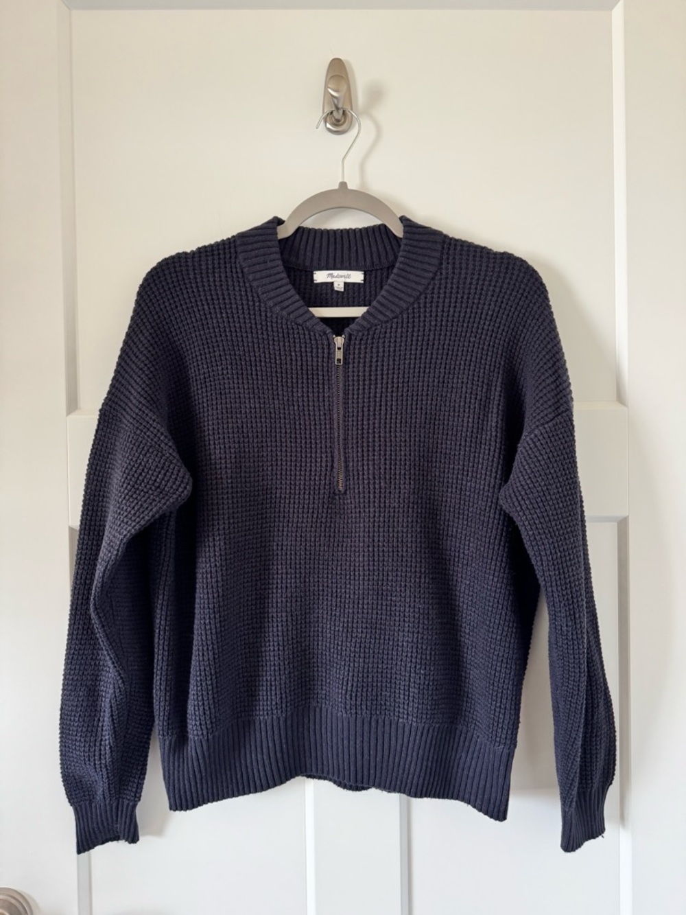 Madewell Navy Blue Waffle Enfield Half-Zip Knit Sweater Cotton Wool Size M